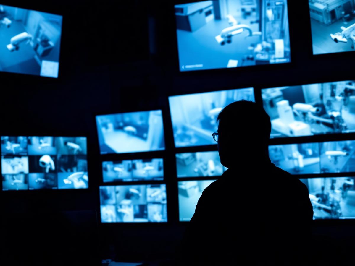 Surveillance control room with live camera feeds